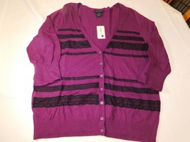 Lane Bryant Women&#39;s Ladies 3/4 Sleeve Cardigan Sweater Grape Black 14/16 NWT - £26.32 GBP