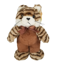 CAT Raccoon Plush Stuffed Animal Toy Vintage Goffa 12&quot; tall Brown Stripes Bow - $14.94