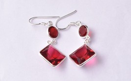 925 Sterling Silver Ruby Quartz Gemstone Handmade Earrings Her Wedding Wear Gift - £43.49 GBP