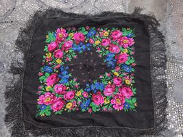 Traditional Eastern European folk scarf, vintage floral headscarf, deep ... - $20.00