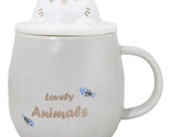 Whimsical Grey Chubby Feline Kitty Cat Cup Mug With Lid And Stirring Spoon - £14.84 GBP