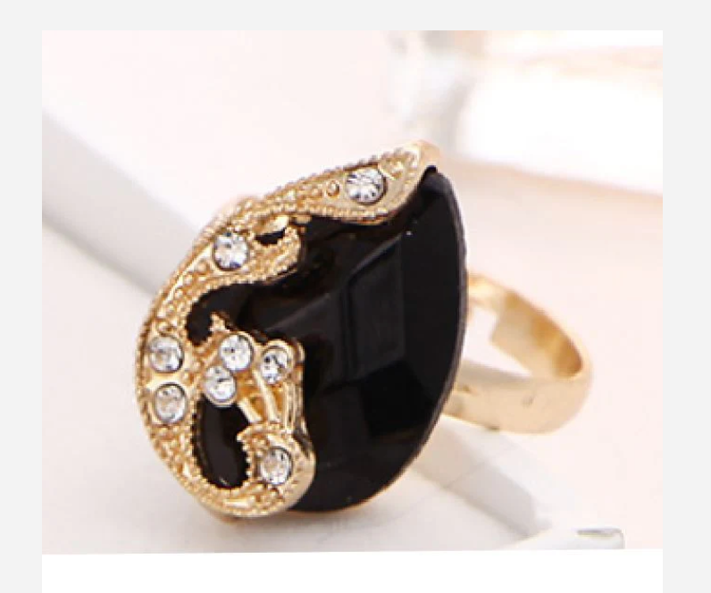 Primary image for GOLD BLACK GEMSTONE PEACOCK ADJUSTABLE COSTUME RING