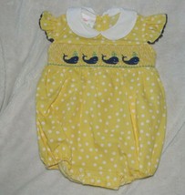 Lolly Wolly Doodle Smocked Yellow White Navy Blue Polka Dot Whale Bubble... - $22.76