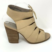 Hinge Womens Beige Boho Leather Open Toe Stacked Sandal Heels, Size 10 - $22.72