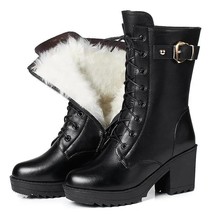 Winter Woman Boots Sponge Snow Plus Velvet Thickened High-heeled Mid-tube Short  - £35.35 GBP