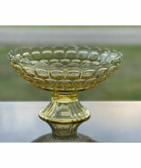 Federal Glass Yorktown Colonial Thumbprint Gold Yellow Compote Pedestal ... - $48.99 CAD