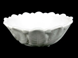 Indiana Glass Four Toed Serving Bowl, Wild Rose Pattern, White Milk Glas... - $24.45