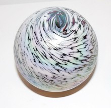 STUNNING ART GLASS AMETHYST WHITE IRIDESCENT SWIRL DESIGN 3&quot; PAPERWEIGHT - £26.87 GBP