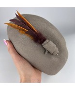 1970 Vintage USSR Women&#39;s Pillbox Hat Beret Cap Feathers Wool Tag Marked  - $64.00