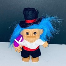 Russ Troll Doll Magician Black Top Hat Satiny Suit Attire Mini Troll Toy Figure - £15.10 GBP