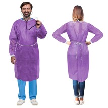 10ct Purple Disposable SMS Robes 45 gsm Large /w Long Sleeves/Knit Cuffs... - £20.90 GBP