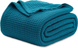 Bedsure 100% Cotton Blankets Queen Blue - Waffle Weave Blankets 90x90 Teal - £29.81 GBP
