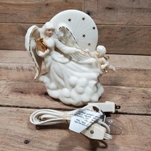 VTG Porcelain Angel &amp; Cherub Lamp Ivory white with gold Night Light Angel Light - £14.05 GBP