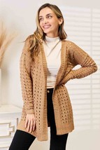 Woven Right Openwork Horizontal Ribbing Open Front Cardigan - £27.97 GBP