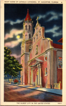 Vtg Postcard Night Scene of Catholic Cathedral. St. Augustine Florida, Moonlight - £4.59 GBP