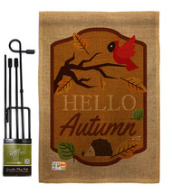 Hello Autumn Burlap - Impressions Decorative Metal Garden Pole Flag Set GS137091 - £27.09 GBP