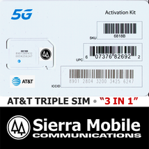 At&amp;T 5G Triple Sim Card &quot;3 In 1&quot; Mini • Micro • Nano 4G 5G Gsm Lte • Tracking - £6.07 GBP