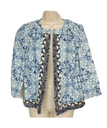 Chicos Blazer Size 00 XS Blue White Geometric Fringe Boat Neck Long Sleeve - $40.74 CAD