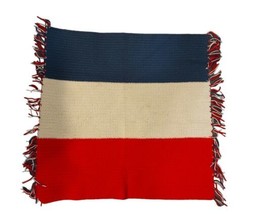 Red White Blue Hand Knitted Quilt 29x30 - £19.23 GBP