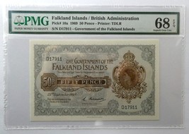 Falkland Islands 1969 50 Pence P10a Pmg 68 Epq Superb Gem Unc - £333.43 GBP