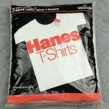 Vintage 1987 Hanes 3 Mens Crewneck Medium White T-Shirts Made in USA NEW! Sealed - £18.48 GBP