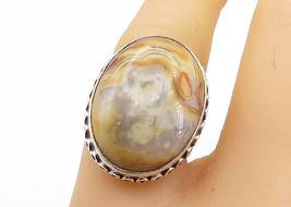925 Sterling Silver - Cabochon Cut Brown Agate Shiny Cocktail Ring Sz 7 - RG7799 - £33.40 GBP