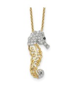Sterling Silver Gold Plated Filigree Cubic Zirconia Sea Horse Necklace - $1,837.11 MXN