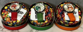 New 2008 M&amp;M&#39;s Green/Orange/Red Analog Watch &amp; Tin Sets Mars Avon - £22.82 GBP