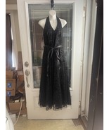 Vintage Nikki By Niki Livas Black Halter Dress With Velvet Floral Print ... - $47.39 CAD
