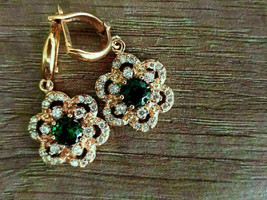 3Ct Round Cut CZ Green Emerald Drop Dangle Flower Earring 14K Yellow Gold Plated - £94.36 GBP