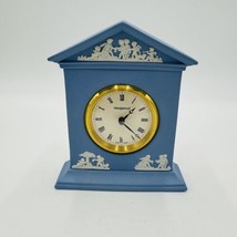 Rare Wedgwood Jasperware Light Blue Embossed Cherub Table Clock Brass Tr... - $79.48