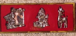 Gorham Silver Plate North Pole Christmas Ornament 3 pc Set Santa Reindeer - $17.82