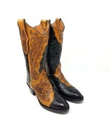 Black Jack Womens Western Boots Sz 6 C Hand Tooled Leather Caiman Crocodile - $749.87