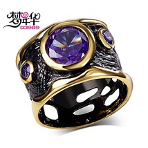 DreamCarnival 1989 Vintage Jewelry Ring for Women Gothic Black Gold Color HipHop - £19.39 GBP