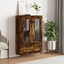 Industrial Rustic Smoked Oak Wooden Home Storage Cabinet Unit With Glass Doors - £109.27 GBP