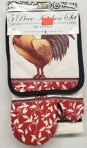 5 Pc Kitchen Set: 2 Pot Holders 2 Towels &amp; 1 Oven Mitt Rooster &amp; Leaves Home - £24.03 GBP