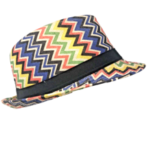 Vintage Chevron Zig Zag Fedora Hat Multicolor Rainbow PRIDE Kidcore Unisex Sz M - £14.14 GBP