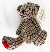 Small Coldwater Creek Vintage Plaid Plush Teddy Bear New w/ Tags Red Patch Smile - £4.64 GBP