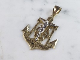 Vintage Estate 10K Gold Religious Jesus on Cross &amp; Anchor Pendant 6.1g E1094 - £444.60 GBP