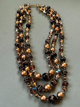Vintage Triple Strand Gilt Black &amp; Bronze Plastic Bead Necklace – 18 inches long - £8.85 GBP