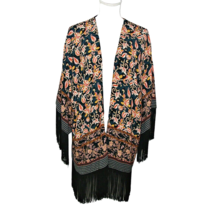 Zara Trafaluc Fringe Kimono Cardigan Jacket Womens M Floral Open Blue Bl... - £37.91 GBP