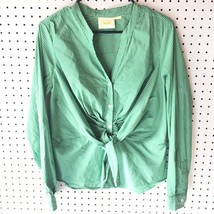 Anthropologie Katherine Knotted Blouse Sz 10 Maeve Green Striped Button ... - £16.52 GBP