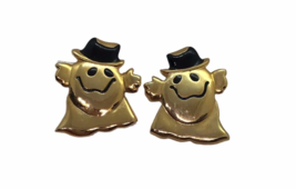 Vintage Earrings Halloween Ghost Smiling Wearing Top Hat Day Of The Dead - £11.86 GBP