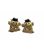 Vintage Earrings Halloween Ghost Smiling Wearing Top Hat Day Of The Dead - £11.62 GBP