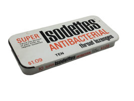 Vintage medicine tin: Isodettes Antibacterial ~ 10 Tablets ~ Empty - £7.75 GBP
