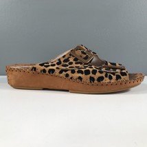 La Plume Sandals Womens 37 7 Brown Cheetah Print Buckles Slip On - $41.72