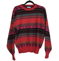 Vtg 80s 90s MEISTER Mens Sweater Red Wool Ski Striped Aztec Southwest Sz Large - £25.25 GBP
