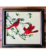 Vintage Cardinal Red Birds Handmade Needlepoint Framed Picture Large 24&quot;... - £55.91 GBP