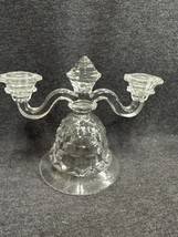 1900s Fostoria American Clear Glass Candle Holder Double Candelabra Cubist Bell - £45.16 GBP