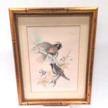 Vintage Paul Whitney Hunter Birds In A Tree Wood Framed Watercolor Print Signed - £17.87 GBP